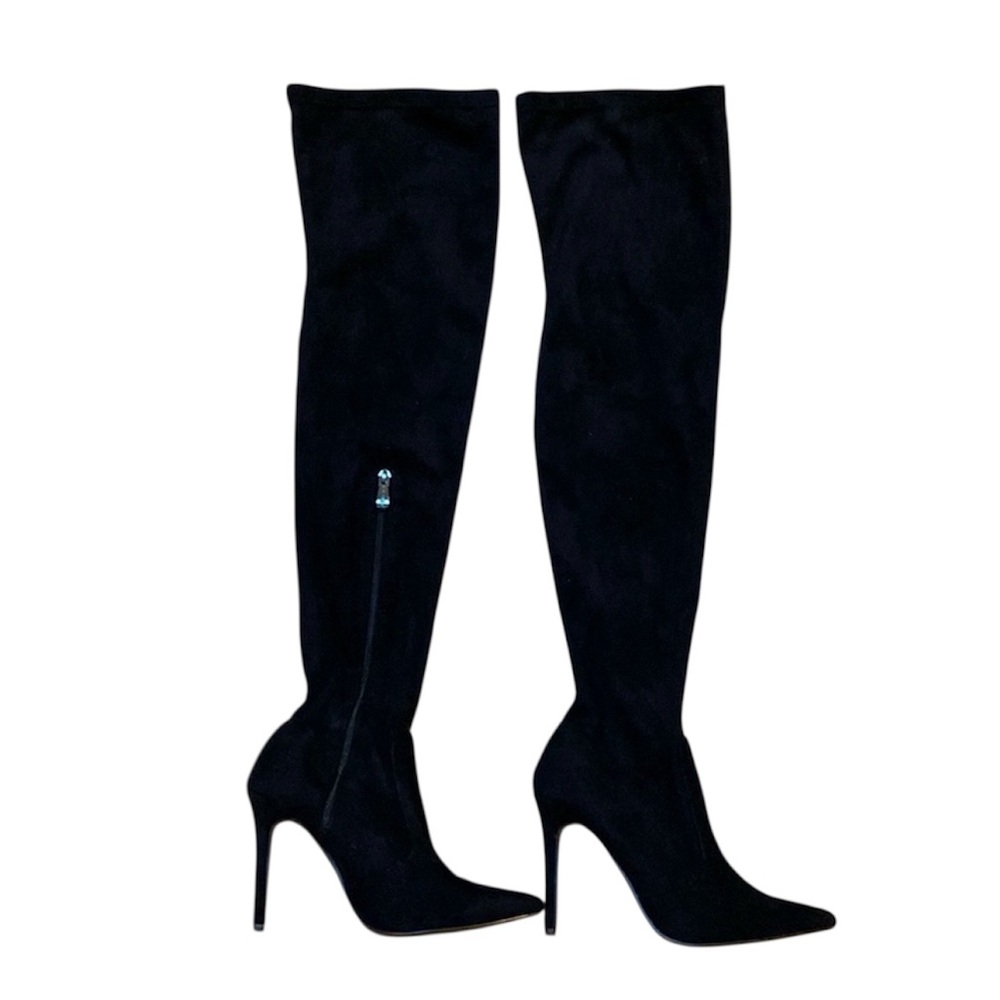 Thigh high stretchy “suede” stiletto boots